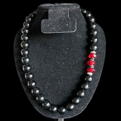 Black Pearl & Red Gems Beaded Necklace