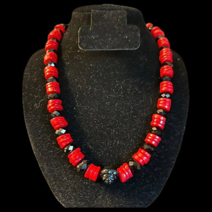 Vintage Red & Black Onyx Necklace