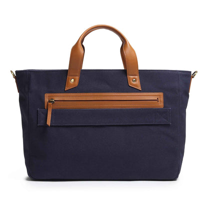 Voyager Canvas Leather Briefcase, Dark Blue
