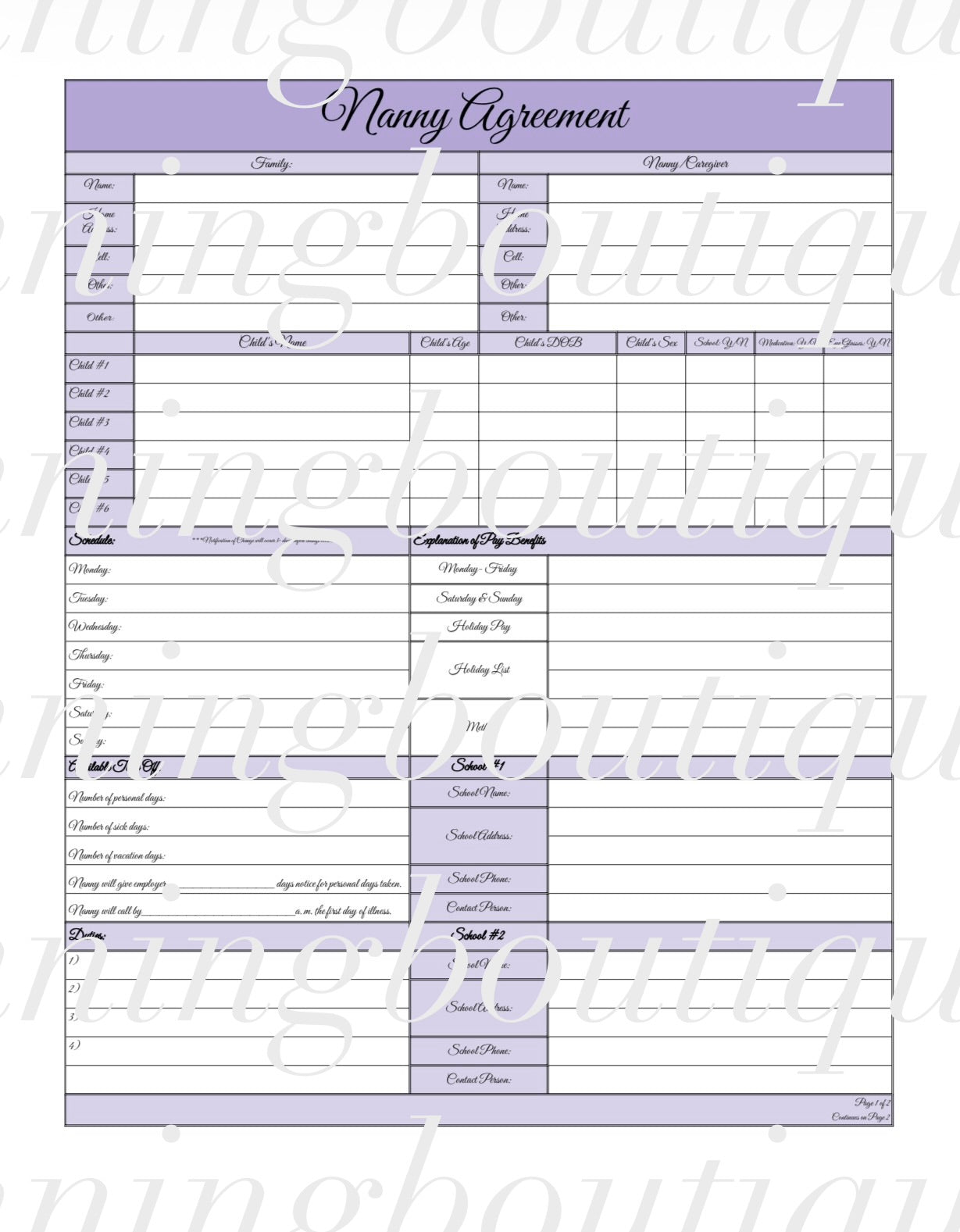 Digital Nanny Planner