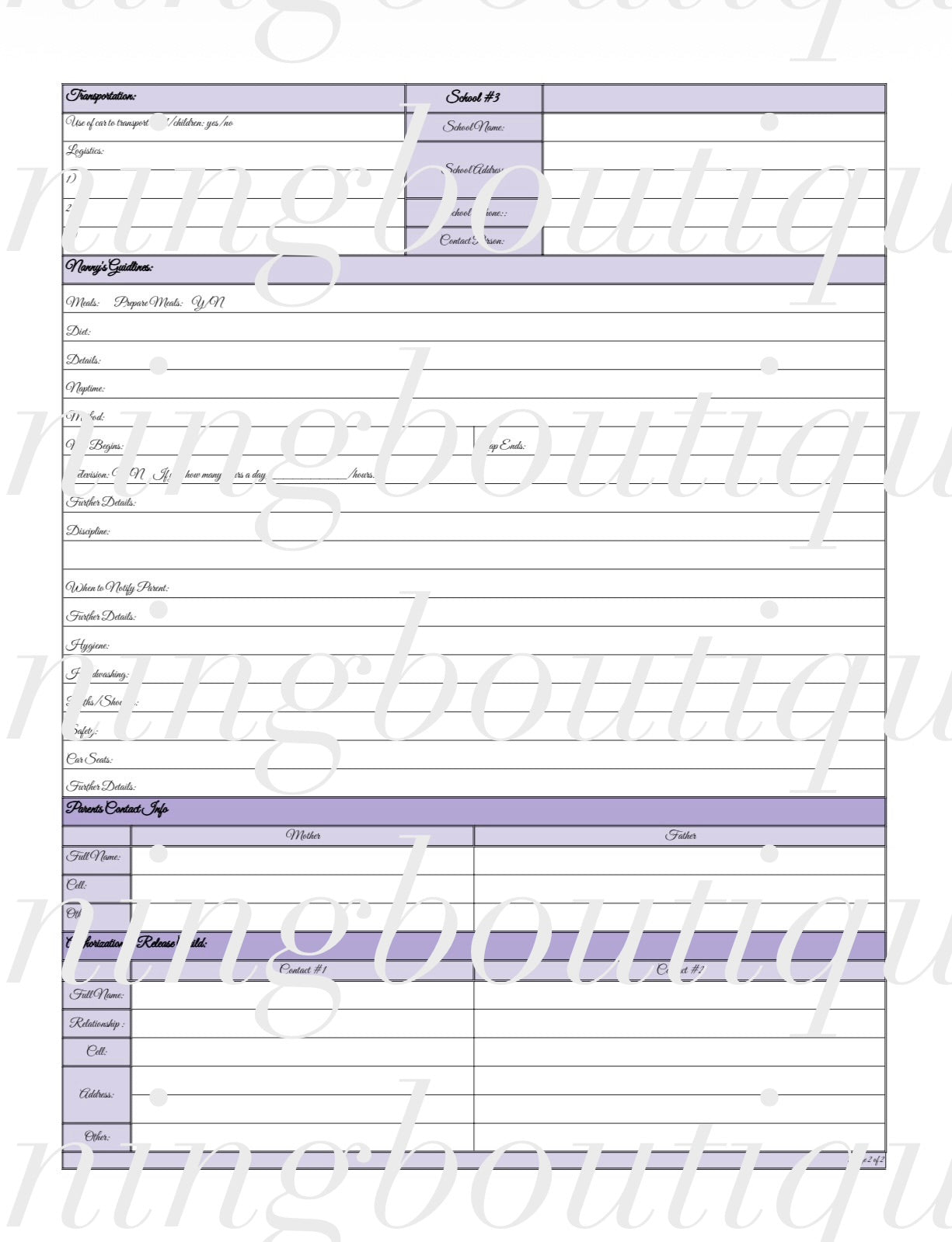 Digital Nanny Planner