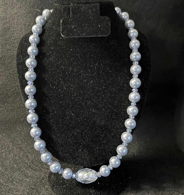 Vintage Blue Pearl Strand with Crystal Accent