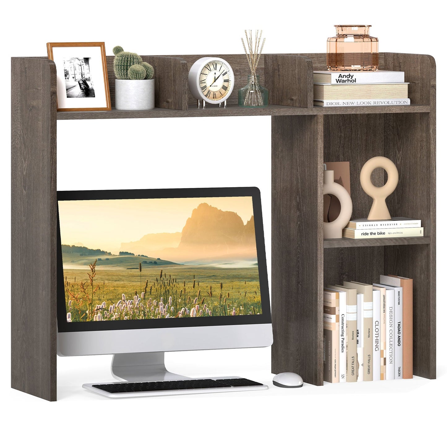 3-Tier Multipurpose Desk Bookshelf with 4 Shelves-Oak