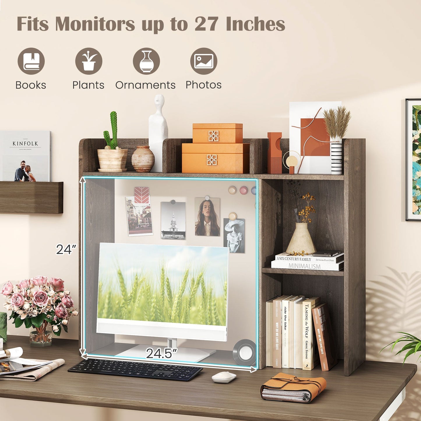 3-Tier Multipurpose Desk Bookshelf with 4 Shelves-Oak