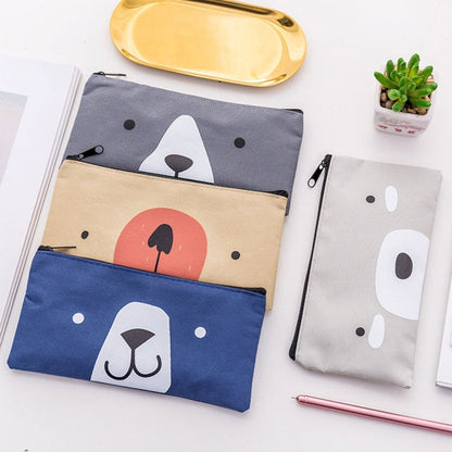 2 PCS Cartoon Dog Simple Big Capacity Pencil Bag Office School Student Supplie Stationery(Dark  Blue)