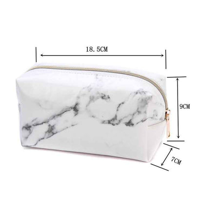 Cute Marble Pattern Pencil Cases Big Capacity PU Leather Cosmetic Bag Pencil Bag School Office Supplies(Black)