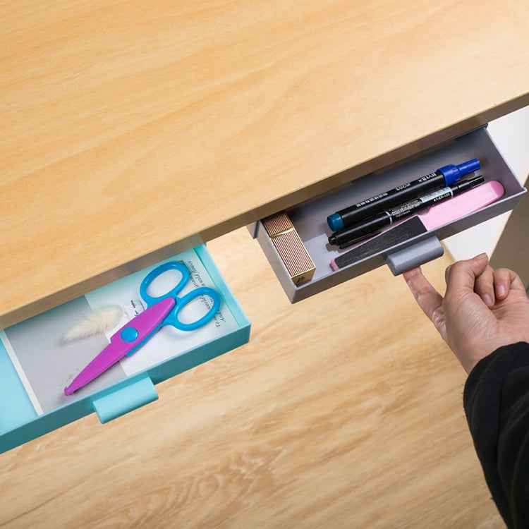 Hidden Drawer Storage Box Office Desk Bottom Paste Large Capacity Pen Case(Gray)