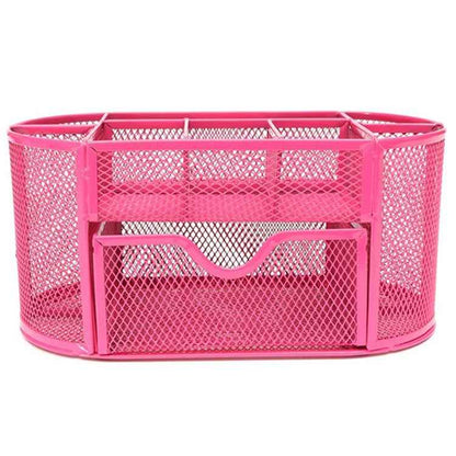 Desk Organizer 9 Grids Metal Mesh Office Pen Pencil Holder(Red)