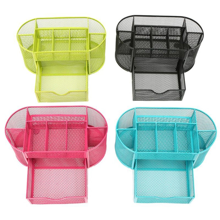 Desk Organizer 9 Grids Metal Mesh Office Pen Pencil Holder(Red)