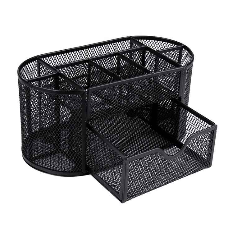Desk Organizer 9 Grids Metal Mesh Office Pen Pencil Holder(Black)