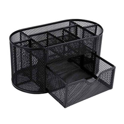 Desk Organizer 9 Grids Metal Mesh Office Pen Pencil Holder(Black)