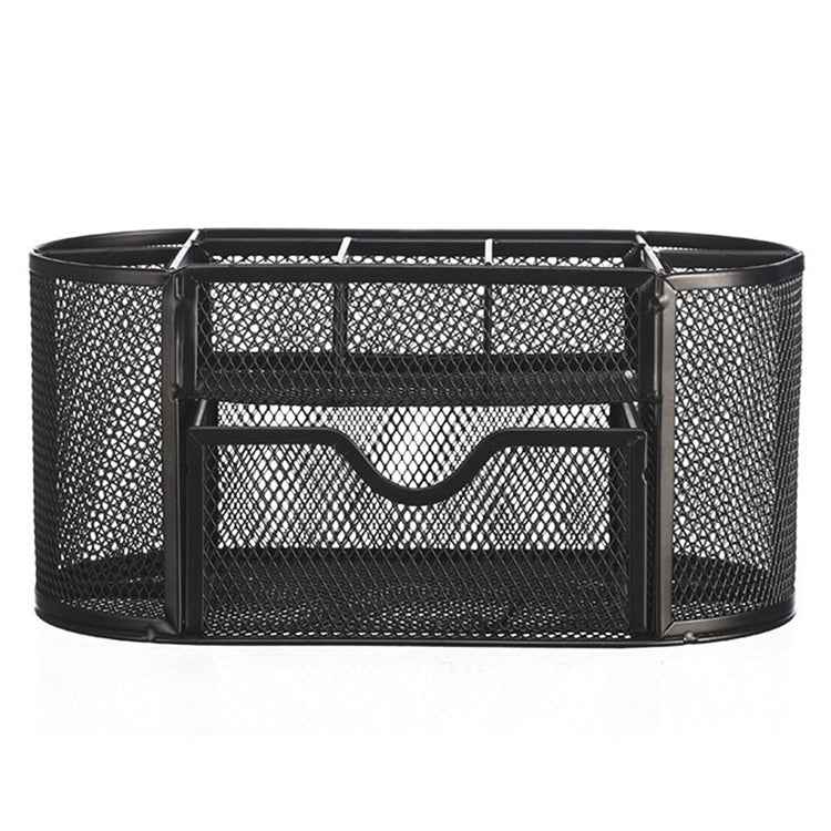 Desk Organizer 9 Grids Metal Mesh Office Pen Pencil Holder(Black)