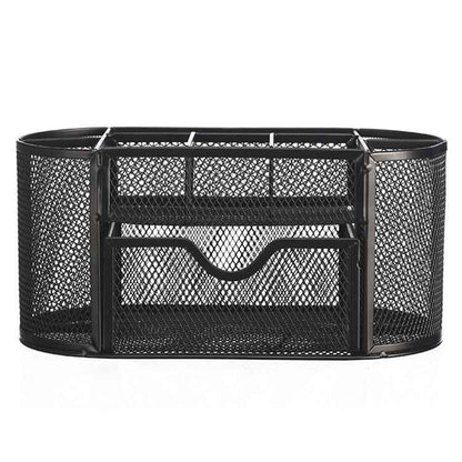 Desk Organizer 9 Grids Metal Mesh Office Pen Pencil Holder(Black)