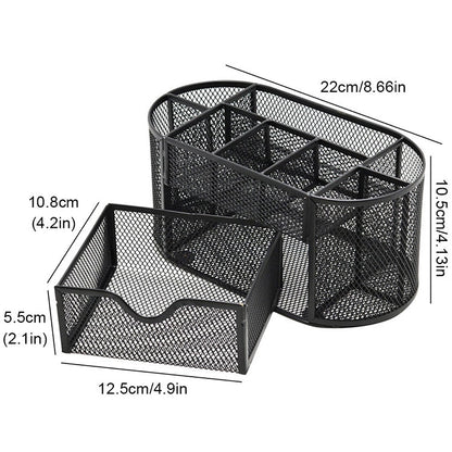 Desk Organizer 9 Grids Metal Mesh Office Pen Pencil Holder(Black)