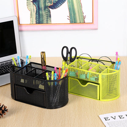 Desk Organizer 9 Grids Metal Mesh Office Pen Pencil Holder(Black)