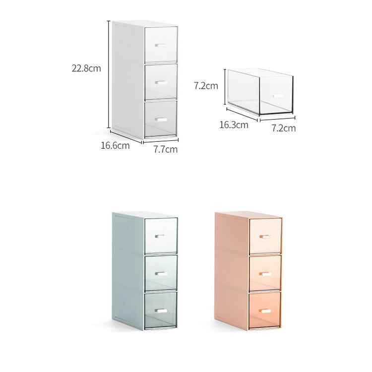 Desktop Drawer Storage Box Cosmetics Office Student Stationery Pen Dormitory Three Grid Desk Rack(Glacier Blue)