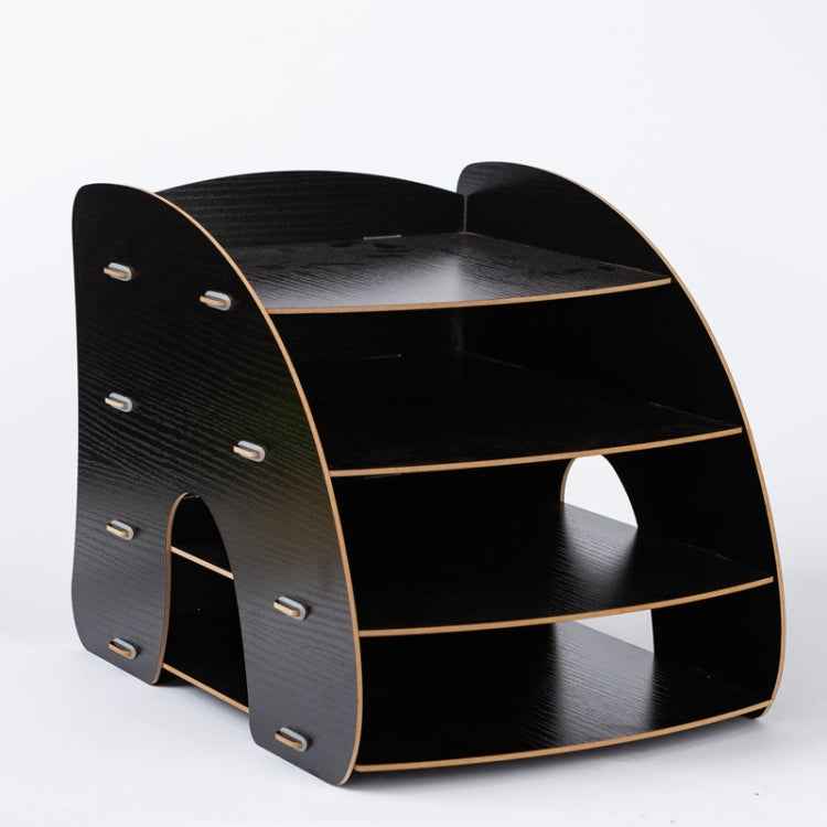 Office Supplies Curved Desktop A4 Storage Box Wooden File Rack Data Rack Shelf(Black)