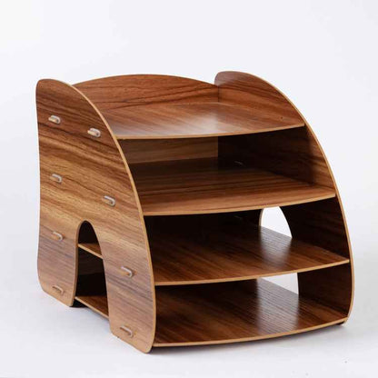 Office Supplies Curved Desktop A4 Storage Box Wooden File Rack Data Rack Shelf(Sakuragi)