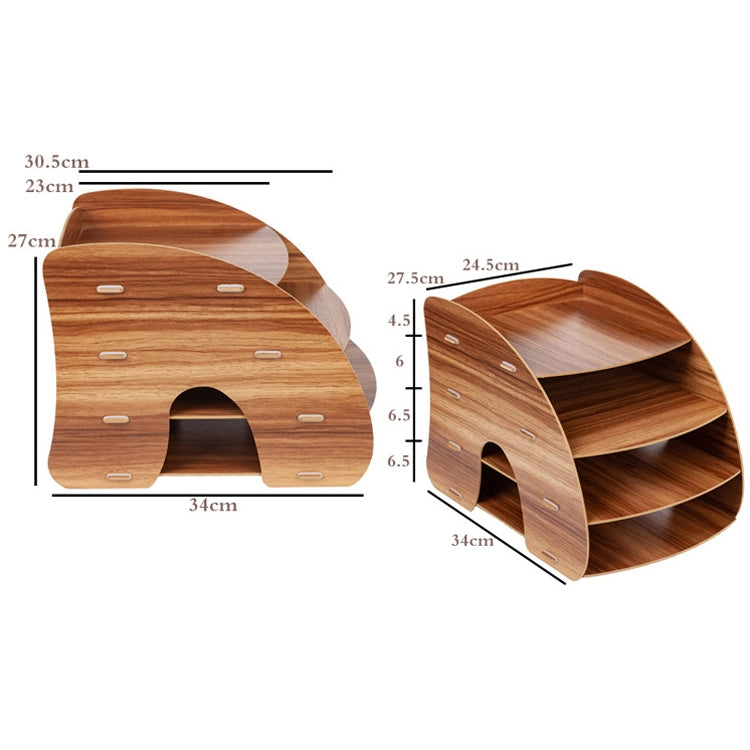 Office Supplies Curved Desktop A4 Storage Box Wooden File Rack Data Rack Shelf(Black)