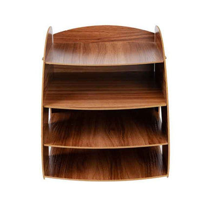 Office Supplies Curved Desktop A4 Storage Box Wooden File Rack Data Rack Shelf(Black)