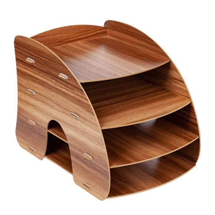 Office Supplies Curved Desktop A4 Storage Box Wooden File Rack Data Rack Shelf(Black)