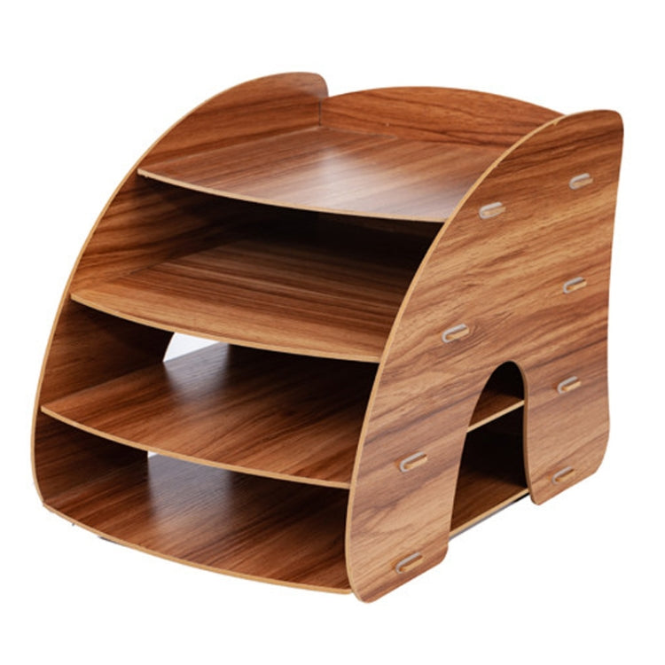 Office Supplies Curved Desktop A4 Storage Box Wooden File Rack Data Rack Shelf(Black)