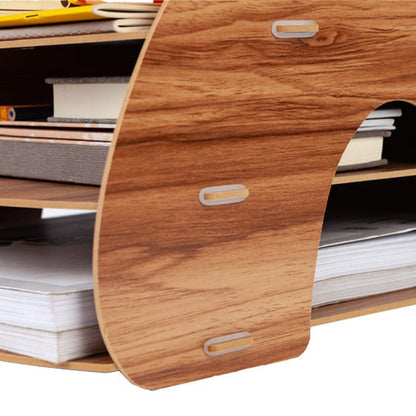 Office Supplies Curved Desktop A4 Storage Box Wooden File Rack Data Rack Shelf(Black)