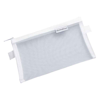 Nylon Simple Transparent Mesh Pencil Case Office School Supplies(Big White)