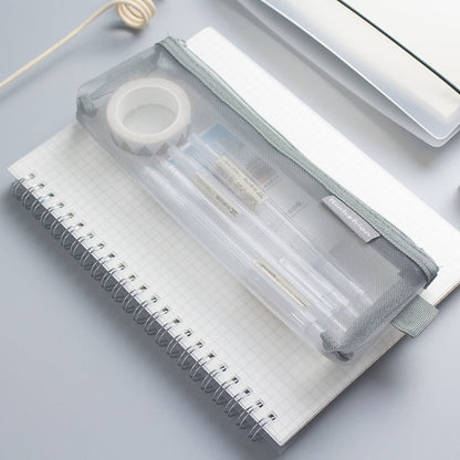 Nylon Simple Transparent Mesh Pencil Case Office School Supplies(Big White)