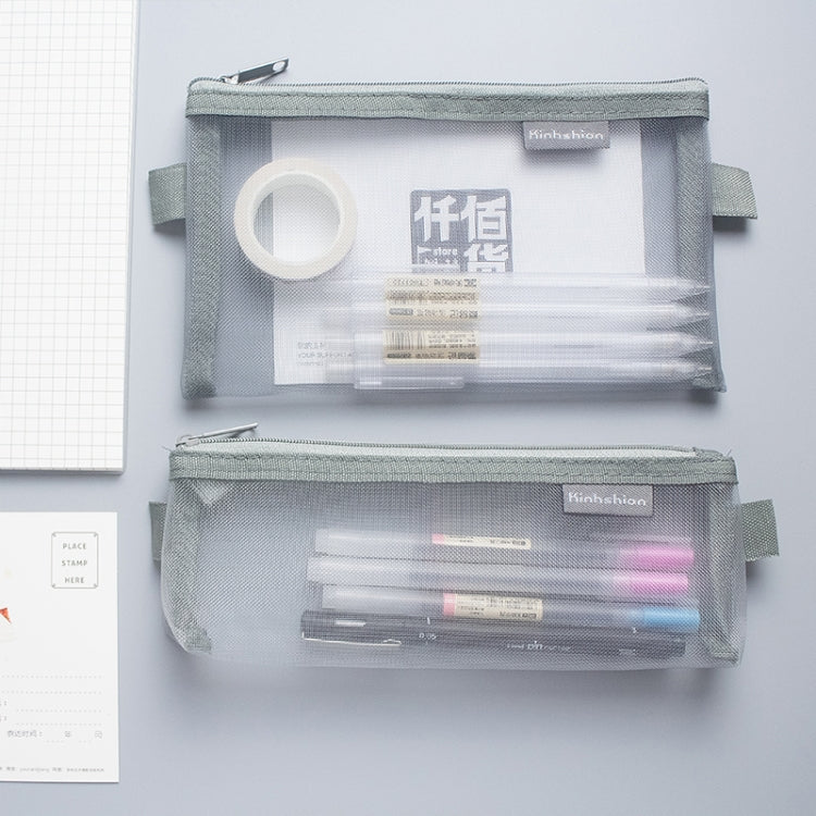 Nylon Simple Transparent Mesh Pencil Case Office School Supplies(Big White)