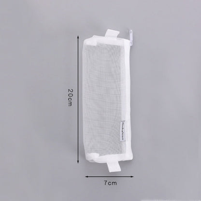 Nylon Simple Transparent Mesh Pencil Case Office School Supplies(Small White)
