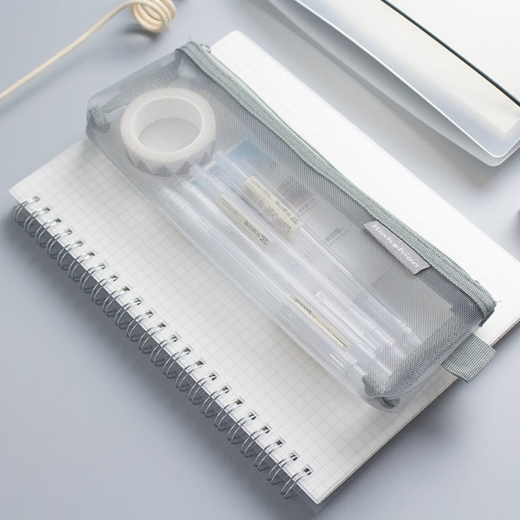Nylon Simple Transparent Mesh Pencil Case Office School Supplies(Small White)