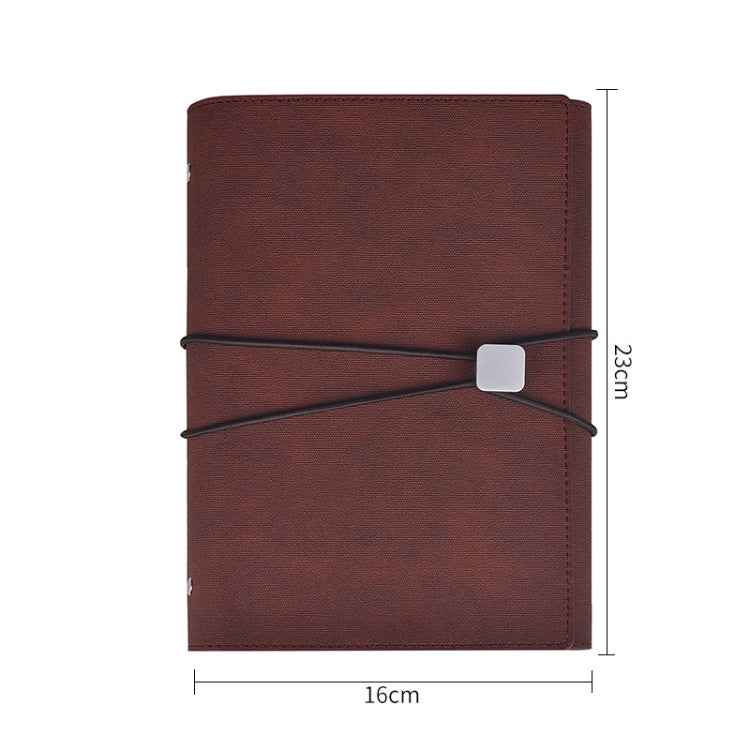 A5 Business Loose-leaf Notebook Office Stationery Leather PU Notepad(Red Brown)