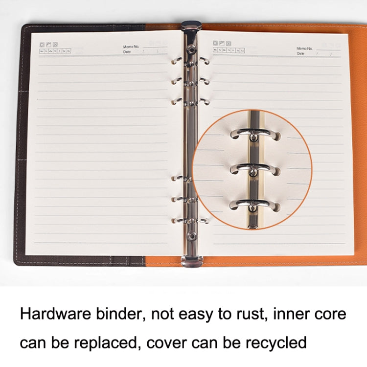A5 Business Loose-leaf Notebook Office Stationery Leather PU Notepad(Light Coffee)