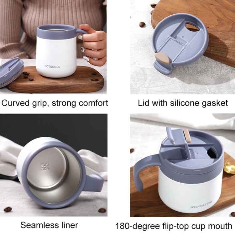 Round Bottom Flip Lid Office Cup Drinking Cup With Handle, Capacity: 350ml(White)