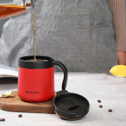 Round Bottom Flip Lid Office Cup Drinking Cup With Handle, Capacity: 350ml(Black)