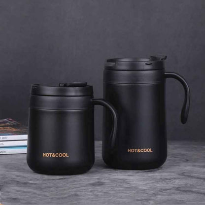Round Bottom Flip Lid Office Cup Drinking Cup With Handle, Capacity: 500ml(Black)