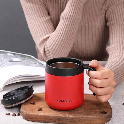 Round Bottom Flip Lid Office Cup Drinking Cup With Handle, Capacity: 500ml(Red)