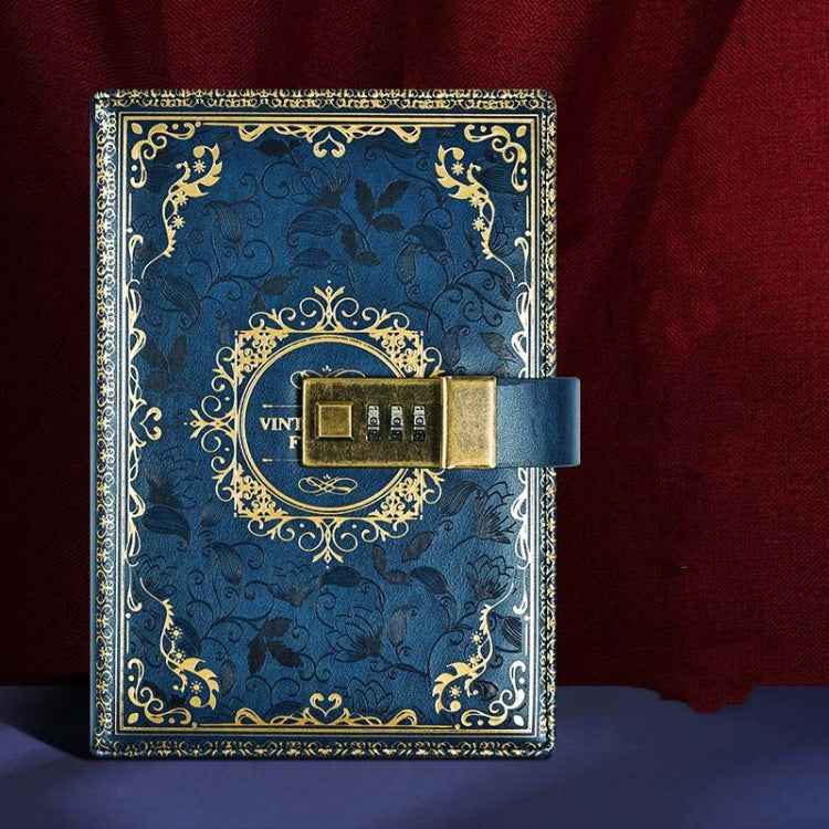 B6 PU Leather Retro Password Book With Lock Diary Hand Book(Blue)