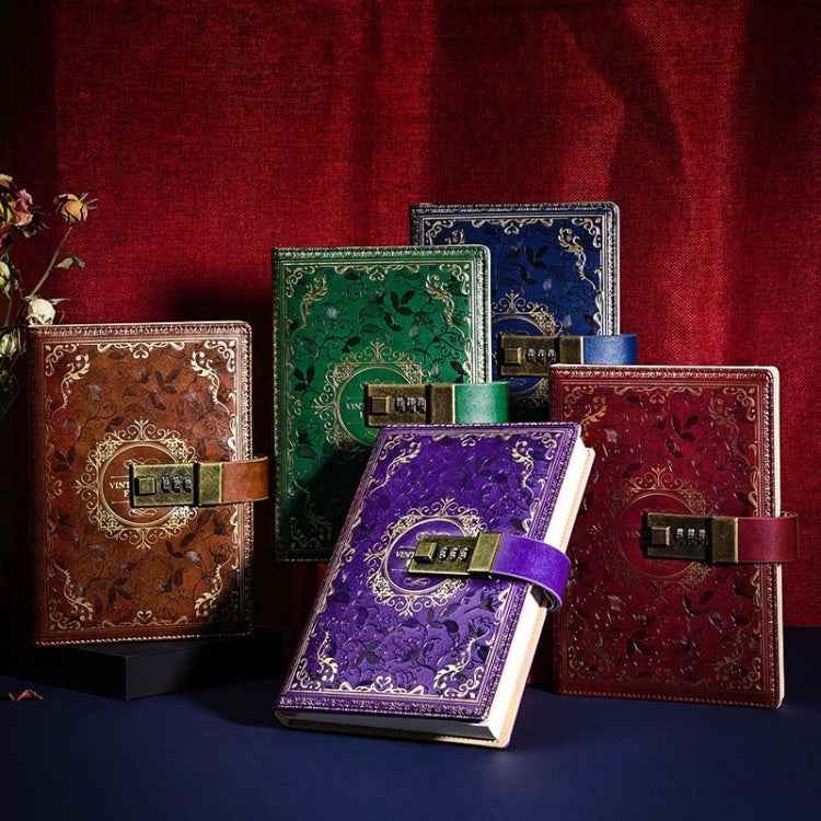 B6 PU Leather Retro Password Book With Lock Diary Hand Book(Green)