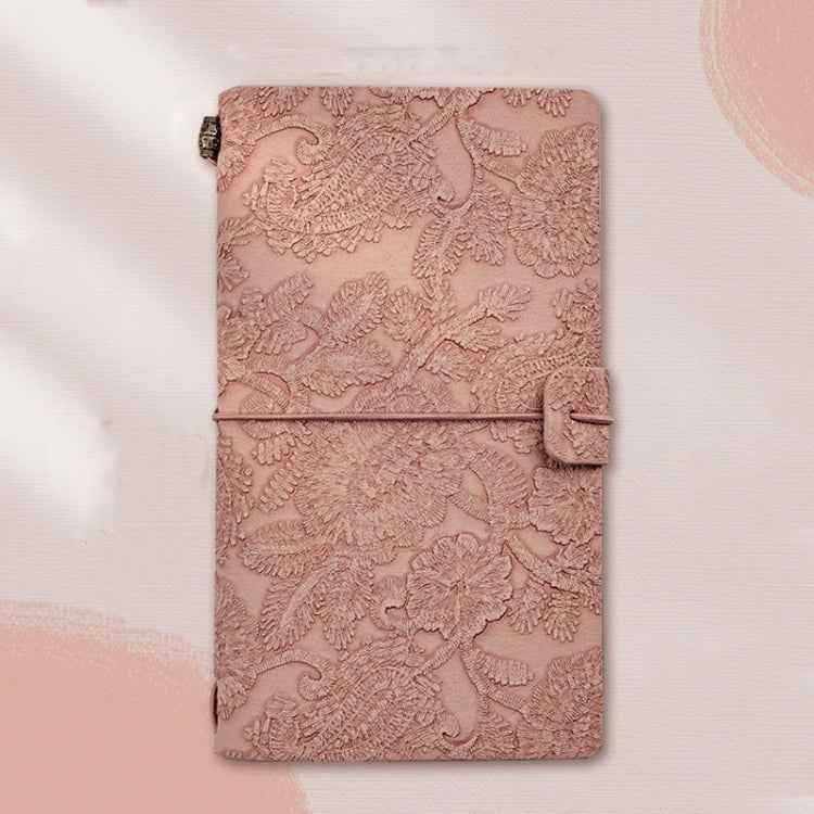 A6  Retro Lace Carved Girls Hand Ledger Diary With 3 Separate Inner Pages(Pink)