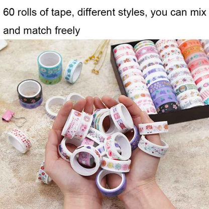60Rolls/Box 42001 Cartoon Pattern Hand Account Tape Set Diary Handbook DIY Washi Material