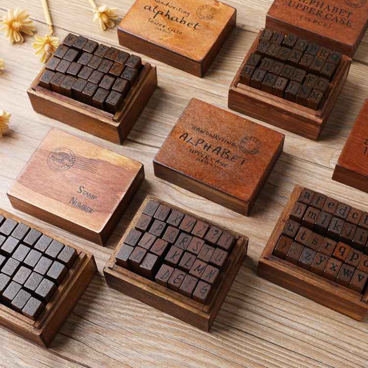 E13 28PCS/Set Vintage Wooden Alphabet and Number Diary Handbook DIY Stamps(Cursive Capital)