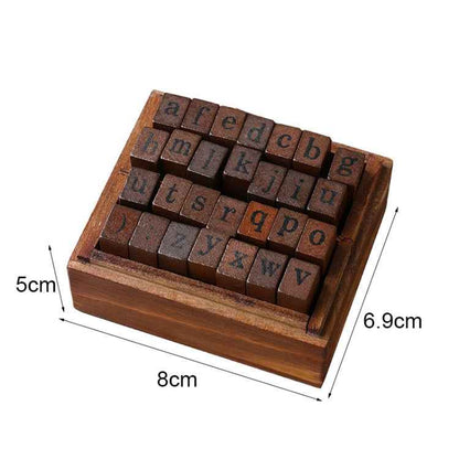 E13 28PCS/Set Vintage Wooden Alphabet and Number Diary Handbook DIY Stamps(Cursive Lowercase)