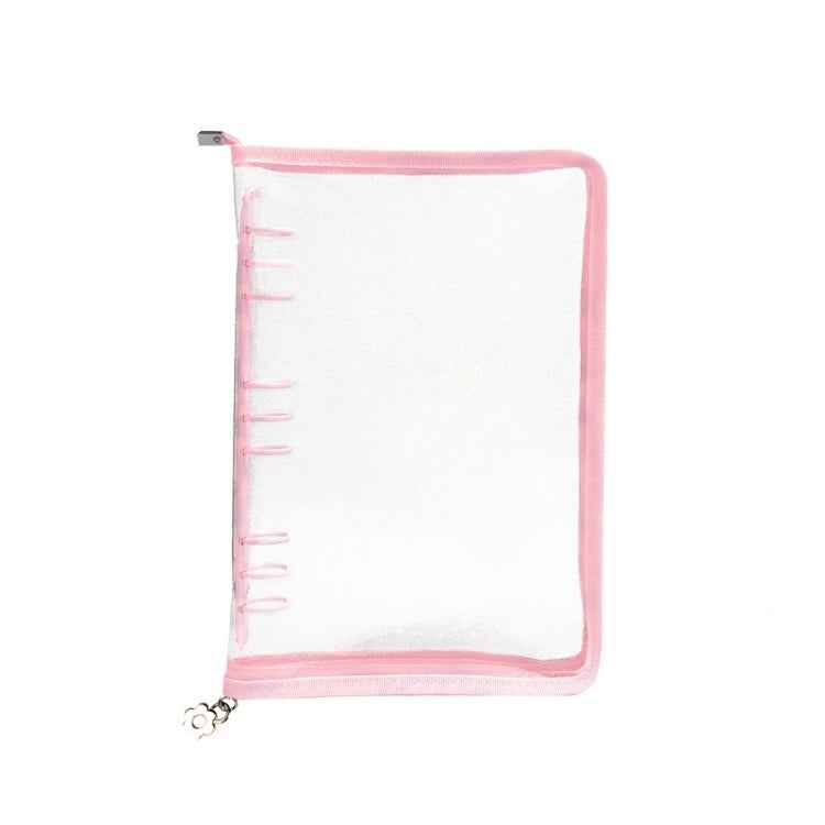 B5 9 Rings Loose-leaf Journal Clear PVC Cover Zipper Planner Notebook Without Inner Pages(Pink)