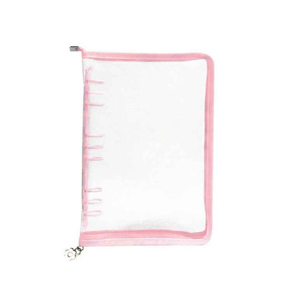 B5 9 Rings Loose-leaf Journal Clear PVC Cover Zipper Planner Notebook Without Inner Pages(Pink)
