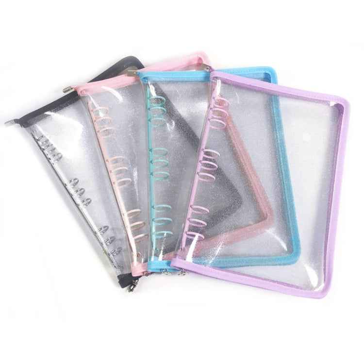 B5 9 Rings Loose-leaf Journal Clear PVC Cover Zipper Planner Notebook Without Inner Pages(Pink)