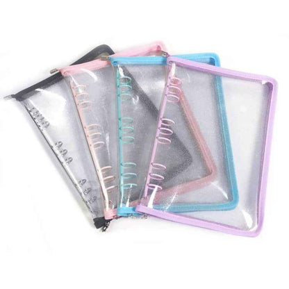 B5 9 Rings Loose-leaf Journal Clear PVC Cover Zipper Planner Notebook Without Inner Pages(Purple)