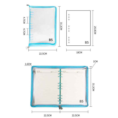 B5 9 Rings Loose-leaf Journal Clear PVC Cover Zipper Planner Notebook Without Inner Pages(Sky Blue)