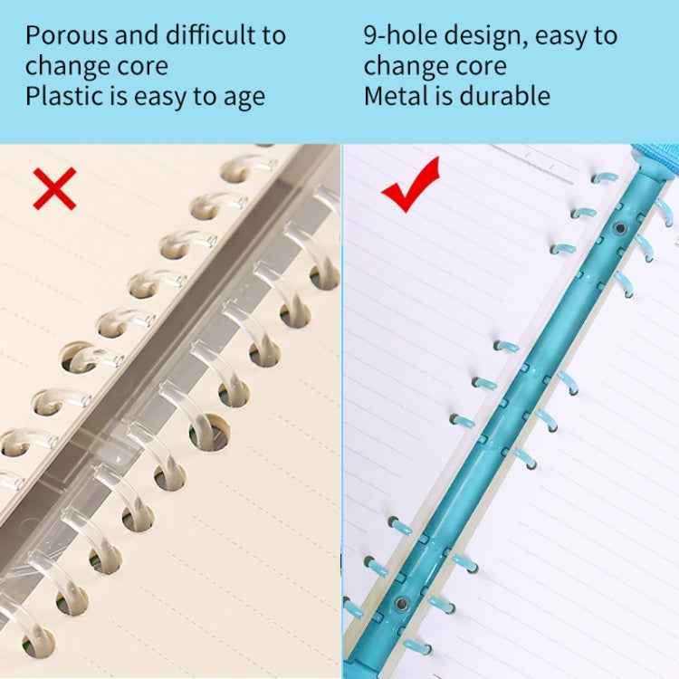 B5 9 Rings Loose-leaf Journal Clear PVC Cover Zipper Planner Notebook Without Inner Pages(Purple)